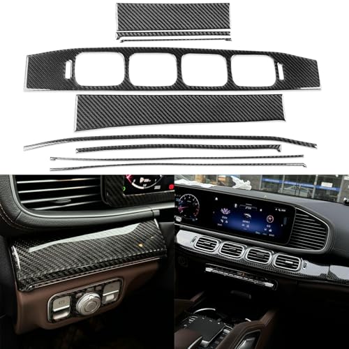NVCNX Carbon Fiber Accessories for Mercedes Benz GLE 350 450 450e 580 53 63 S AMG/GLS 450 580 63 AMG 2020 2021 2022 2023 2024 2025 2026 Dash Panel Cover Interior Trim Thick Overlay Sticker Decal 9PCs - color: Dash Panel Trim