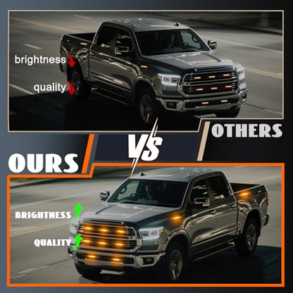 6-LED Amber Emergency Strobe Light Bar, 2PCS Safety Warning Flashing Beacon Sync Feature Lights, Caution Hazard Grille Surface Mount Lamp for Vehicles Trucks Buses ATVS RV Tows Cars