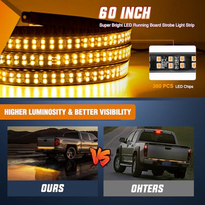 Nilight 60 Inch Truck Tailgate Strobe Light Strip Tail Emergency Bar Rear Window Warning Lamp Ultra-Bright Double Row 360 LED for Pickup Trailers Construction Vehicles Car SUV, Amber - color: 60" Tailgte Strobe Amber