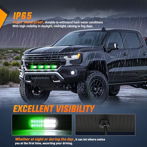 Nilight 4PCS LED Strobe lights 12V 24V Sync Feature Green White 24LED Emergency Hazard Warning Lights with Controller Hard Wire or Cigarette Lighter Plug for Car Truck RVs Campers - color: Green White w/Controller