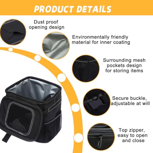 Car Trash Can with Lid and Storage Pockets, Leakproof Waterproof Vehicle Garbage Bin Organizer, Multipurpose Portable Auto Dustbin Container, Universal for SUV, Truck, RV
