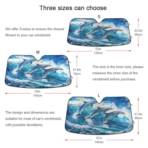 Windshield Sun Shade Beautiful Dolphins Jumped Front Window Block UV Shades Visor Reflective Retractable for Car SUV Trucks - color: F023