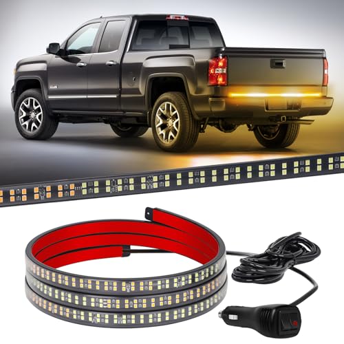 XRIDONSEN 60 inch Truck Strobe Lights Strip 360 LED Amber White Rear Window Tailgate Emergency Lights Flashing Warning Hazard Safety for Tow Plow Trucks Construction Vehicles Pickup - color: Amber/White