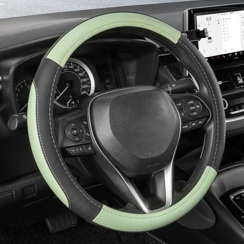 SEG Direct Steering Wheel Cover for Car, Standard Size 14.5-15 inch, Auto Interior Accessories, Black and Pastel Green - color: Black and Pastel Green, size: Standard size[14 1/2''-15'']