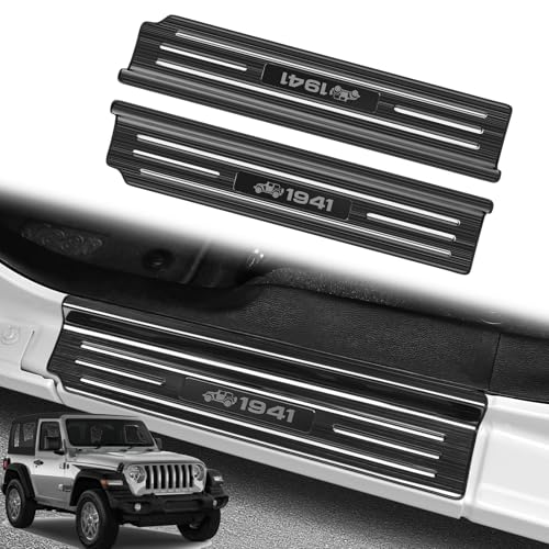 2PCS Door Sill Protector for Jeep Wrangler JL JLU 2018-2025 2026 & Gladiator JT 2020-2025 2026 Accessories Stainless Steel 2-Door Car Pedal Kick Protection (Black Brushed) - size: 2PCS 2-Door (Black Brushed)