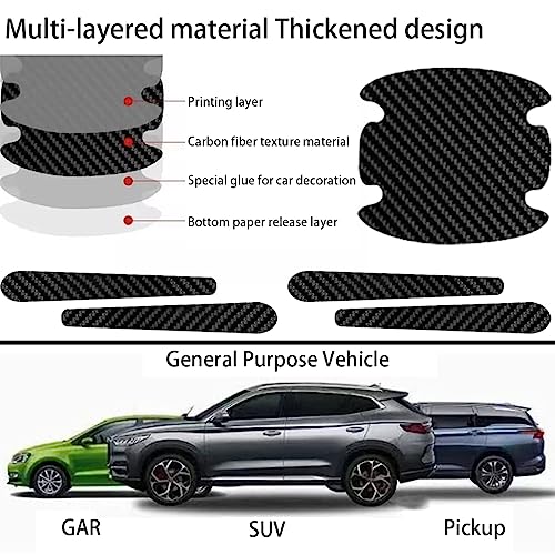 AUCELI Car Door Handle Scratch Protectors, 8 PCS Carbon Fiber Texture Anti-Scratches Bowl Sticker, Non-Marking Car Door Handle Cup Protective Film, Universal Door Handle Paint Cover Guard Sticker