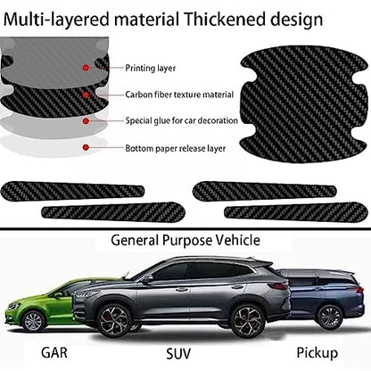 AUCELI Car Door Handle Scratch Protectors, 8 PCS Carbon Fiber Texture Anti-Scratches Bowl Sticker, Non-Marking Car Door Handle Cup Protective Film, Universal Door Handle Paint Cover Guard Sticker