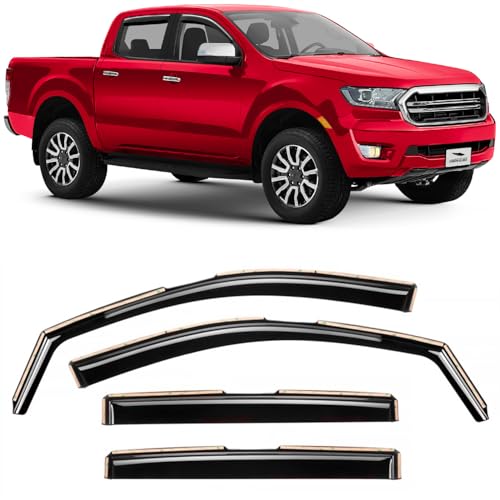 Voron Glass in-Channel Extra Durable Rain Guards for Trucks Ford Ranger 2019-2023 SuperCrew, Window Deflectors, Vent Window Visors, 4 Pieces - 220160 - color: For Ranger 19-23