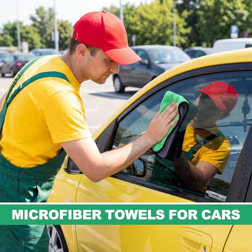 Nuenen 20 Pcs Microfiber Car Drying Towels Microfiber Cleaning Cloth 800 GSM Thick Plush Cleaning Dusting Cloth Auto Detailing Absorbent Towels Rags for Car Household Kitchen Window(Grey and Green) - color: Grey and Green