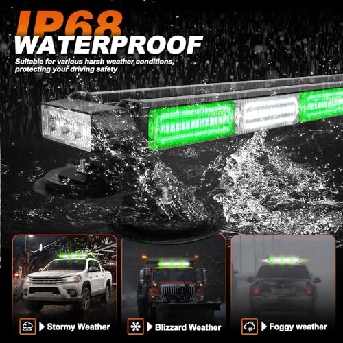 ASPL 26inch 126 LED Rooftop Emergency Strobe Lights Bar Double Side Flashing Safety Warning Traffic Advisor Light Bar Hazard Snow Plow Light for Trucks Vehicles Construction Tow Pickup(Green/White) - color: Green/White
