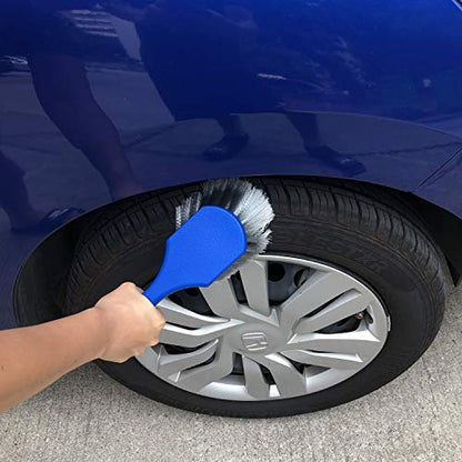 7Pcs Wheel & Tire Brush, car Detailing kit, 17inch Long Soft Wheel Brush 5 car wash Detail Brush car wash kit for Cleans Dirty Tires & Releases Dirt and Road Grime, Short Handle - color: Red