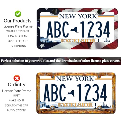 Patriotic American Flag License Plate Frame Holder - 2 Pack Universal Quality Metal Aluminum Matte Stripe US Flag Gloss Car Plate Frame Covers with 2 Holes and Free Screws Fasteners Caps - color: Matte American flag Narrow side B