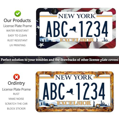 Patriotic American Flag License Plate Frame Holder - 2 Pack Universal Quality Metal Aluminum Matte Stripe US Flag Gloss Car Plate Frame Covers with 2 Holes and Free Screws Fasteners Caps - color: Matte American flag Narrow side B