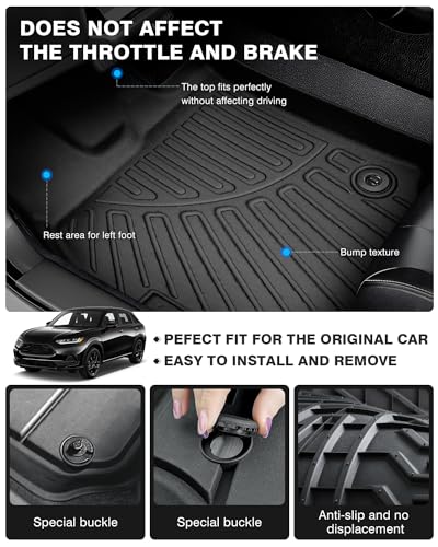 Powerty Floor Mats for 2023 2024 2025 2026 Honda HR-V HRV Accessories All Weather Floor Liner 3D TPE 1st & 2nd Row Floor Mat Heavy-Duty Floor Liners - size: 4)Honda HR-V｜23-26｜1st & 2nd Row