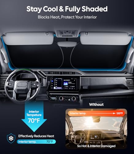 Wigoo for GMC Sierra 1500/2500/3500 Windshield Sunshade [OEM Design, 100% Sun Blockage] Foldable Heat Insulation Sun Shade with Storage Bag, for GMC Sierra 1500/2500/3500 (2019-2026), Silver Coating - size: for GMC Sierra 1500/2500/3500(2019-2026)