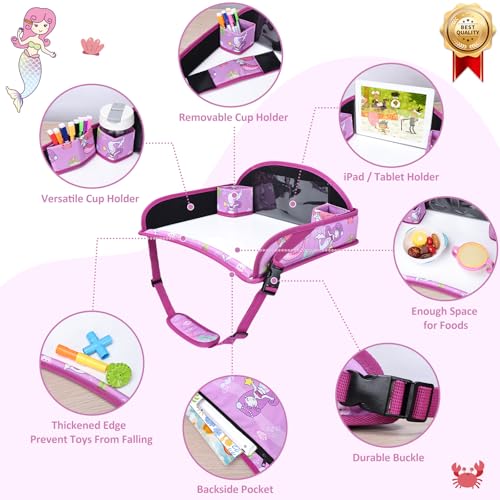 Kids Travel Tray for Toddler Carseat, Road Trip Activities Essentials for Toddler, Kids Lap Desk Tray with Tablet Holder Stand ＆ Dry Erase Board (Mermaid) - color: Mermaid