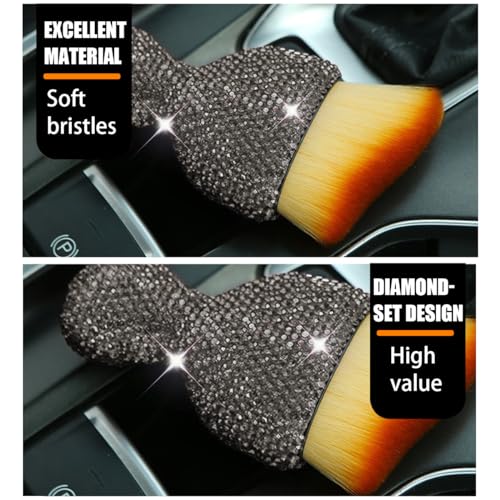 zipelo Auto Interior Dust Brush, Car Detailing Cleaning Brush with Diamond, Bling Handle Soft Bristles Dusting Tool, Scratch Free Dirt Clean Brushes for Vehicle Dashboard, Air Conditioner Vent (Gray) - color: Gray