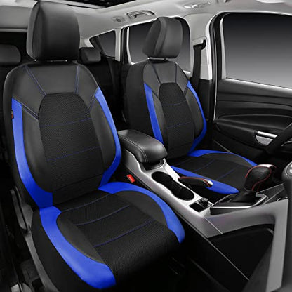 CAR PASS Leather seat Covers,Automotive Universal Sport car seat Cover Super 5mm Composite Sponge Inside,Airbag Compatible fits Most Cars, SUVs, Trucks, and Vans (Full Set,Black and Blue) - color: Black& Blue, size: Full Set