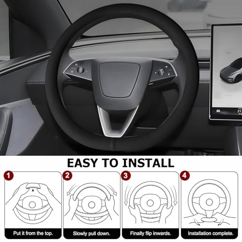 Microfiber Leather Universal 14.5-15 inch Steering Wheel Cover,Easy to Install Non-Slip Breathable Steering Wheel Protector Black - color: Black