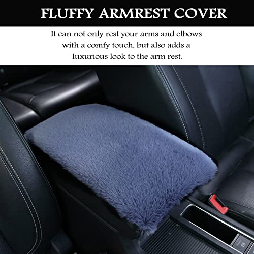 Fluffy Furry Armrest Cover for Car, Auto Center Console Cover Pad Car Soft Console Pad Wool Fur Armrest Seat Box Cover Protector Universal Fit for Most Vehicle, SUV (Gray) - color: Gary