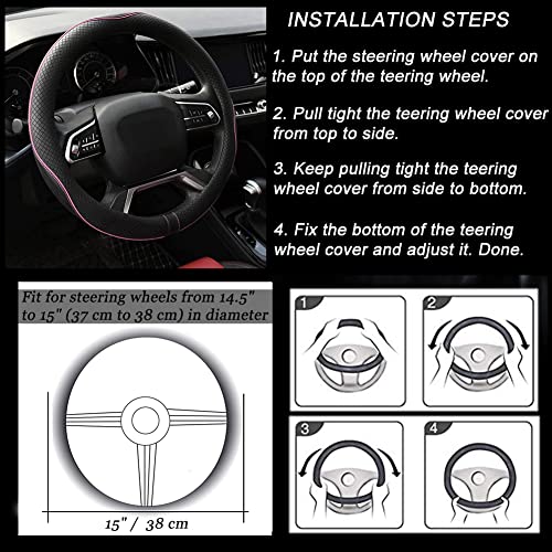 Rueesh Microfiber Leather Steering Wheel Cover Anti-Slip Matte Finish Auto Car Wheel Cover Universal 15 Inch Wheel Cover for Car Embossing Pattern (Pink Line) - color: Pink Line
