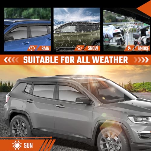 Rain Guards Compatible with Jeep Compass 2017 2018 2019 2020 2021 2022 2023 2024 2025 2026, Tape-on Durable Side Window Sun Wind Deflectors 2017-2026 Compass Rain Guard Black 6 PCS - size: Fit for Jeep Compass 2017-2026
