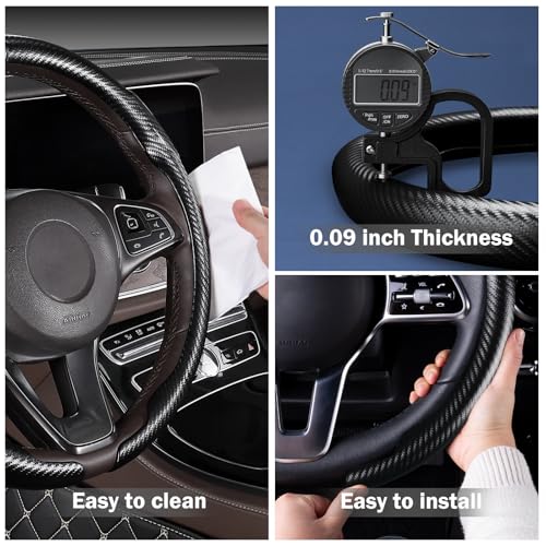 Carbon Fiber Steering Wheel Cover, Thin Steering Wheel Cover Protector Universal Car Steering Wheel Accessories, Matte Black - color: A matte black