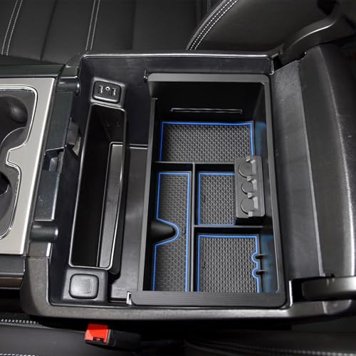 EDBETOS Center Console Organizer Tray Compatible with GMC Sierra 1500 Accessories/Silverado 1500 2014-2018 / Silverado 2500/3500 HD 15-19 /Suburban/Tahoe/Yukon 15-20 Armrest Storage Box (Blue Trim) - color: Blue
