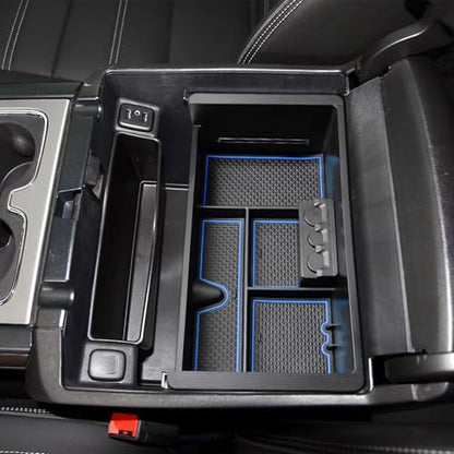 EDBETOS Center Console Organizer Tray Compatible with GMC Sierra 1500 Accessories/Silverado 1500 2014-2018 / Silverado 2500/3500 HD 15-19 /Suburban/Tahoe/Yukon 15-20 Armrest Storage Box (Blue Trim) - color: Blue