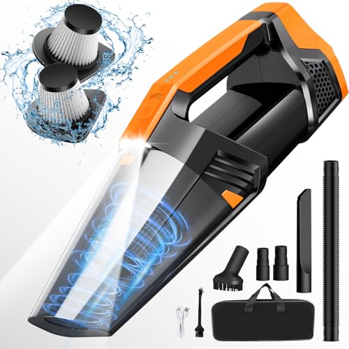 Blestan Car Vacuum Portable with LED Light, High Power Suction, Lightweight Rechargeable Hand Vacuum, Hand Held Vacuum Cleaner for Car Home Office, Pet Hair, Orange - color: Orange