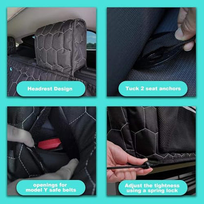 Meginc Dog Seat Covers for Tesla Model Y Back Seat Cover for Kids, Heavy Duty Bench Seat Cover with Headrest for Model Y, Non Slip Waterproof Durable Custom Fit Back Seat Covers for 2020-2025 Model y - size: Bench Seat Cover for Model y