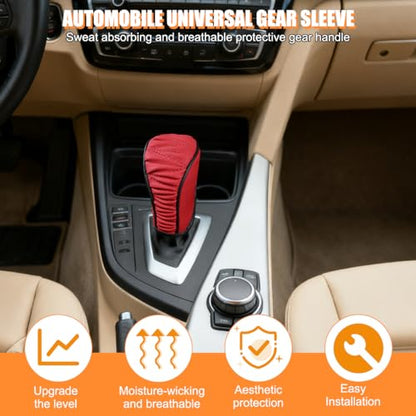 Zpana Car Gear Shift Knob Cover, Leather Automatic Vehicle Shifter Knob Protector, Anti-Slip Auto Interior Gear Stick Lever Handle Protection Cover, Universal for SUV, Sedan, Truck (Red/Black) - color: Red/Black