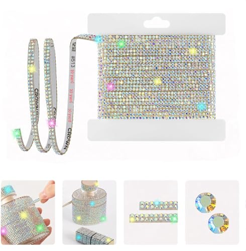 10-Yard Rhinestone Ribbon Self Adhesive Crystal Rhinestones, 2-Rows Bedazzling Strips, 10-Yard Rhinestone Strips for DIY Craft, Rhinestones for Crafting, Home Decor, AB Crystal - color: AB Crystal - 10-Yard - 2-Rows