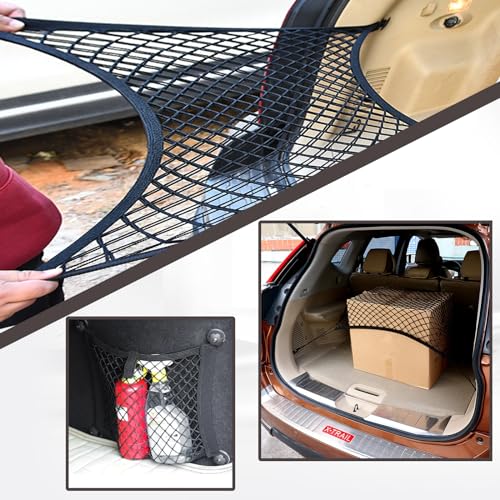 2 Pcs Small Cargo Net, Mesh Pocket Elastic Cargo Net Stretchable Car Net Pocket Storage with 8 Mounting Screws and Hooks for SUV/Car/Truck/RV/Boat（17.7 ×9.8in） - size: 17.7 x 9.8 inches