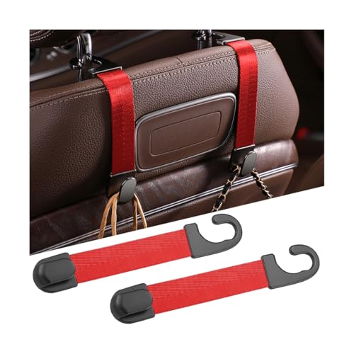 Car Headrest Hooks, 2PCS Vehicle Back Seat Storage Organizer Hanging Holder for Purse Bags Grocery, Adjustable Automotive Interior Hanger Accessories, Universal Fit (Red) - color: Red