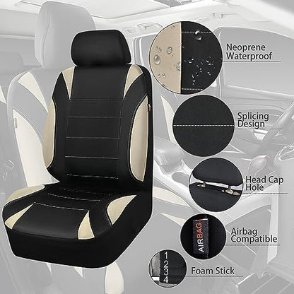 CAR PASS Neoprene EVA Waterproof car seat Covers Front Seats Only, Universal fit for SUV Vehicles Automotive with 5mm Composite EVA Inside,Airbag Compatible (Two Seats 6PCS, Black and Beige) - color: Black and Beige
