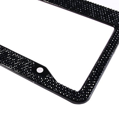 Fashion USA Universal Handmade Black Frame Black Bowtie Crystal License Plate Frames,Exclusive Bling License Plate Holder,Weather Proof Rhinestone License Cover for Women(1 Frame)