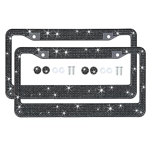 Black Bling License Plate Frame for Women Men, 2 Pack Black Rhinestone Diamond License Plate Frame, Glass Crystal Black Glitter License Plate Frame, Metal Black Sparkly License Plate Frames - color: Black, size: 2