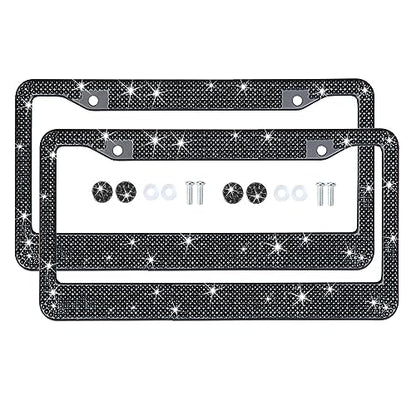 Black Bling License Plate Frame for Women Men, 2 Pack Black Rhinestone Diamond License Plate Frame, Glass Crystal Black Glitter License Plate Frame, Metal Black Sparkly License Plate Frames - color: Black, size: 2