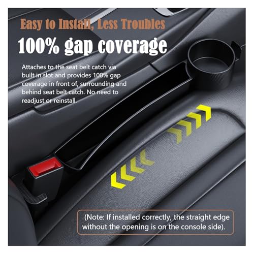 Dual Slot Car Seat Gap Organizer with Cup Holder, Universal Auto Gap Filler Strip 2 Pack with Seat Belt Holes, Carseat Side Gap Guard Spacer Accessories to Fill The Space Between Front Seat & Console - color: Black, 2PCS with Cup Holder & Hook