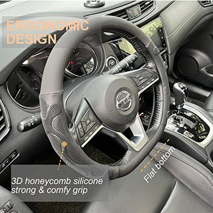 PINCTROT D Shaped Comfy Grip Steering Wheel Cover, Anti-Slip Design, Flat Bottom 14.5-15 Inch(Silicone Black) - color: 1.Black, size: D Shaped/Flat Bottom[14 1/2''-15'']