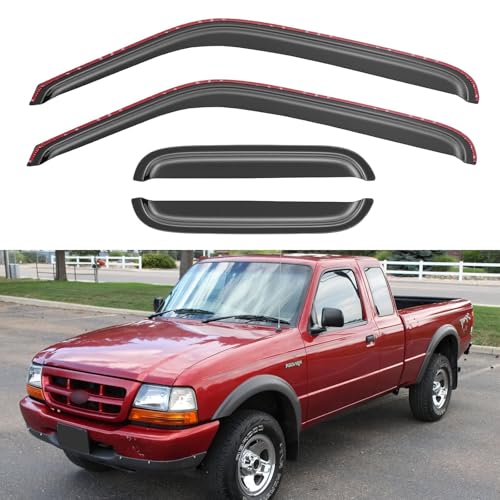 in-Channel Window Visors Rain Guards Shield for 1993-1998 Ford Ranger SuperCab, Window Vent Wind Deflectors Visors Shades for 93-98 Ranger Extended Cab - size: 1993-1998 Ford Ranger SuperCab / Extended Cab