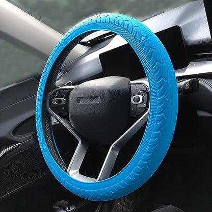 Universal Blue Steering Wheel Cover：13.5 to 15 Inches Stretchable Silicone Anti Skid Steering Wheel Protector Fit for Most Car Models Including Round D Shape or Special Shape - color: Blue