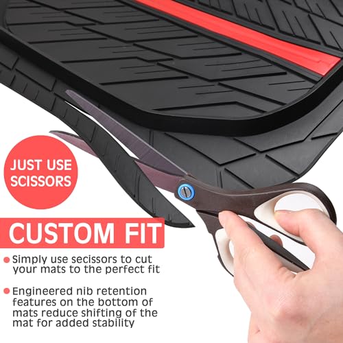 CAR PASS Tire Tread DeepDish Rubber Floor Mats for car Heavy Duty car mats All Weather, Universal XL~M Trim to Fit for Truck SUV Vehicle Automotive, Waterproof car mats 3 Piece (red Black) - color: Red Black