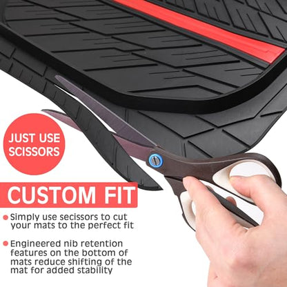 CAR PASS Tire Tread DeepDish Rubber Floor Mats for car Heavy Duty car mats All Weather, Universal XL~M Trim to Fit for Truck SUV Vehicle Automotive, Waterproof car mats 3 Piece (red Black) - color: Red Black