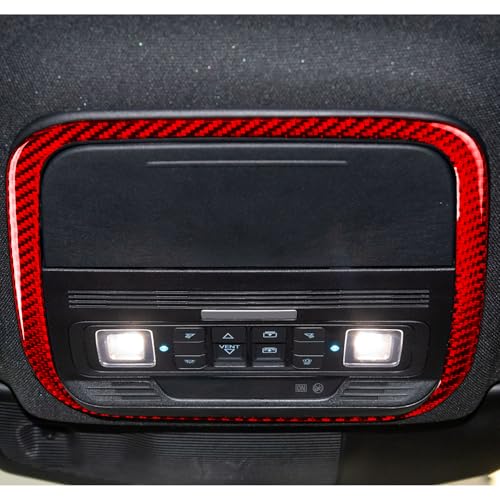 Real Red Carbon Fiber Car Front Row Reading Light Surround Frame Sticker Auto Interior Trim Compatible with Ford Explorer(U625) XLT/Limited/ST/Platinum/Platinum Hybrid 2020 2021 2022 2023 - color: Front Reading Light Frame