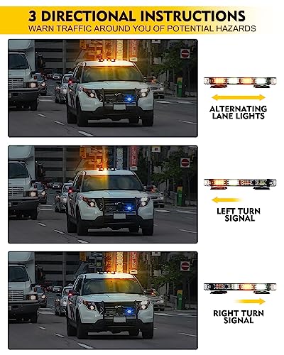 LUMENIX Rooftop Strobe Beacon Lights Bar White Amber LED Emergency Traffic Security Lightbar Magnetic Base Warning Flashing Light for Construction Vehicles Trucks Postal Mail Carrier Snow Plow - color: White&Amber