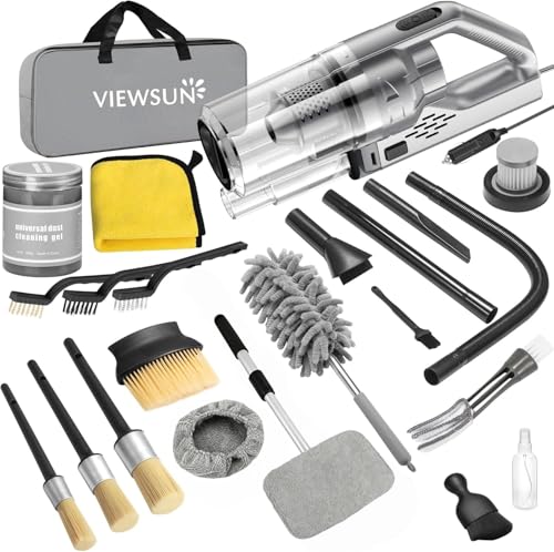 Viewsun Car Cleaning Kit, 17PCS Car Interior Detailing Kit with Gray High Power Handheld Vacuum, Detailing Brush Set, Windshield Cleaner, Cleaning Gel, Complete Auto Accessories for Men, Women - color: Grey, size: 17PCS