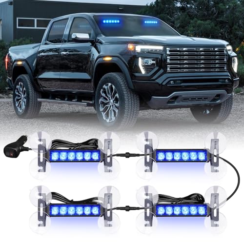 4X 6.1 inch Blue Emergency Strobe Police Lights 24 LED Waterproof Hazard Warning Flashing Safety Dash Front/Rear/Side Windshield Lights for Cop Firefighter Ambulance Vehicles Trucks Car - color: Blue