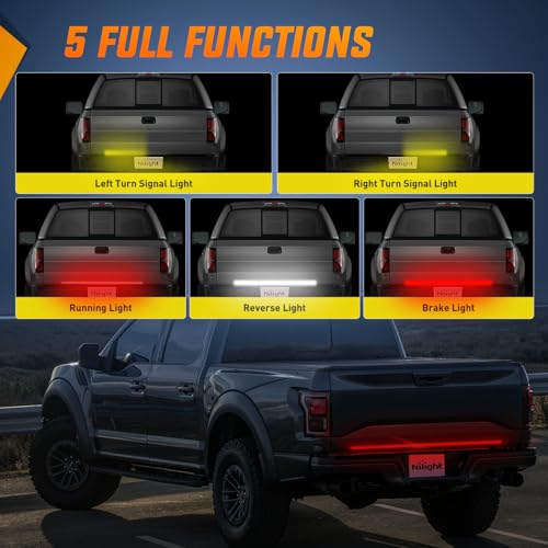 Nilight Truck Tailgate Light Strip 48" Quad Row 528 LED Strip with Red Running Brake Lights White Reverse Lamp Amber Turn Signals Lights - color: 48" Tailgate Light Strip Quad Row